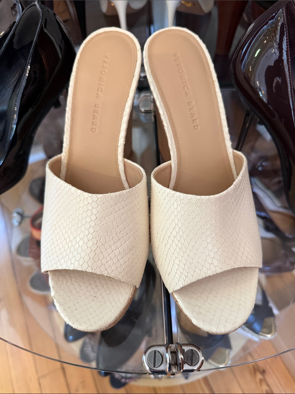 Veronica Beard Cream Textured Wedges